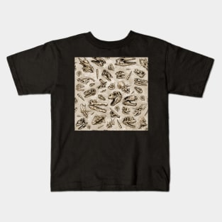 Dinosaur skull sketch tiled pattern tan natural Kids T-Shirt